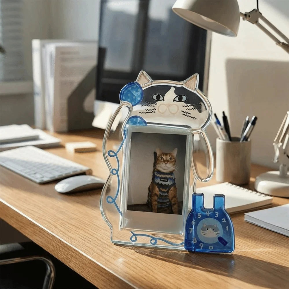 Cute 3-inch Acrylic Cat Photo Frame Animal Shape Smooth Instant Photo Frame Transparent Cartoon Photo Collection Frame Office Vue