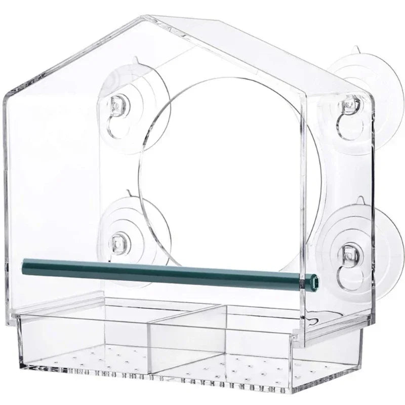 Acrylic Clear Window Glass Birds Hanging Feeder Birdhouse Food Feeding House Table Seed Cup Transparent Windowsill Birdfeeders Vue 21.5x20.5x10cm