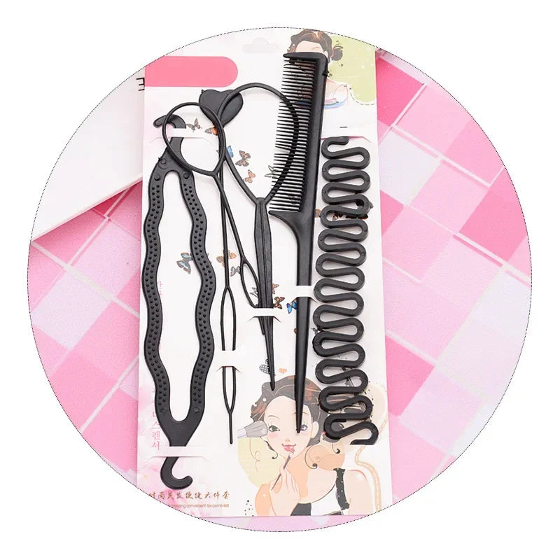 6pcs/set Hairstyle Braiding Tools Pull-through Hair Needle Hair Disk Hair Comb Hair Styling Tools Braid Hair Accessories Vue