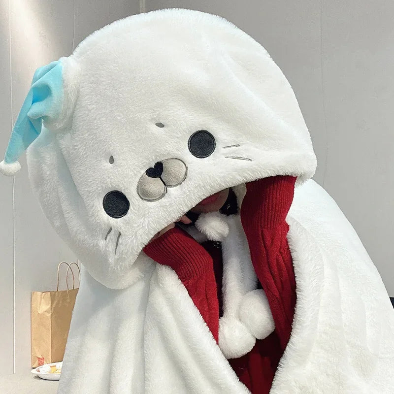 Green Alien Cat Seal Capybara Black Cat Robes Cloak Cute Animal Plush Cloak Blankets Swaddle With Hood Boys Girls Winter Gifts Vue