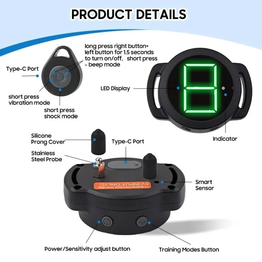 Rechargeable Smart Dog Anti Bark Device Remote Control Vibration Mode Electric Anti Bark Collar Intelligent Beep Mode Vue
