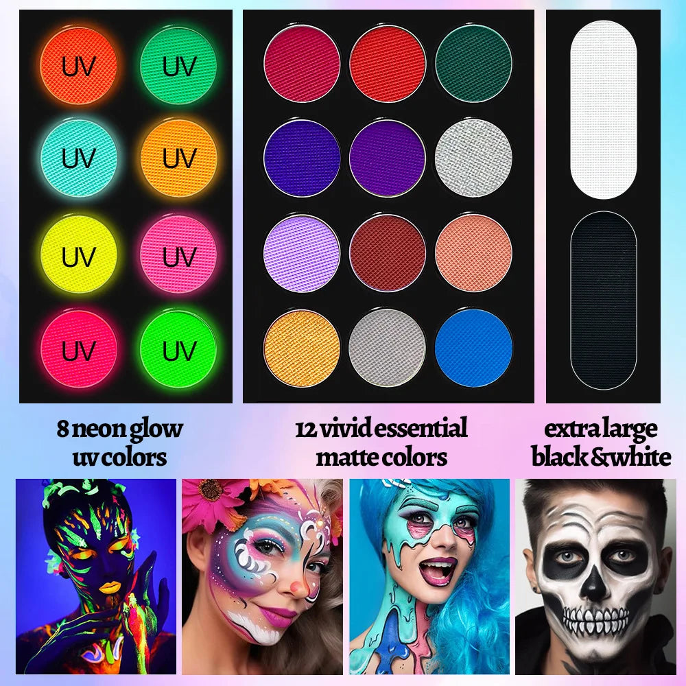 22 Color Face Body Painting Kit for Kids Adults Face Paint Makeup Palette Halloween Carnival Artist Cosplay Art Party Vue