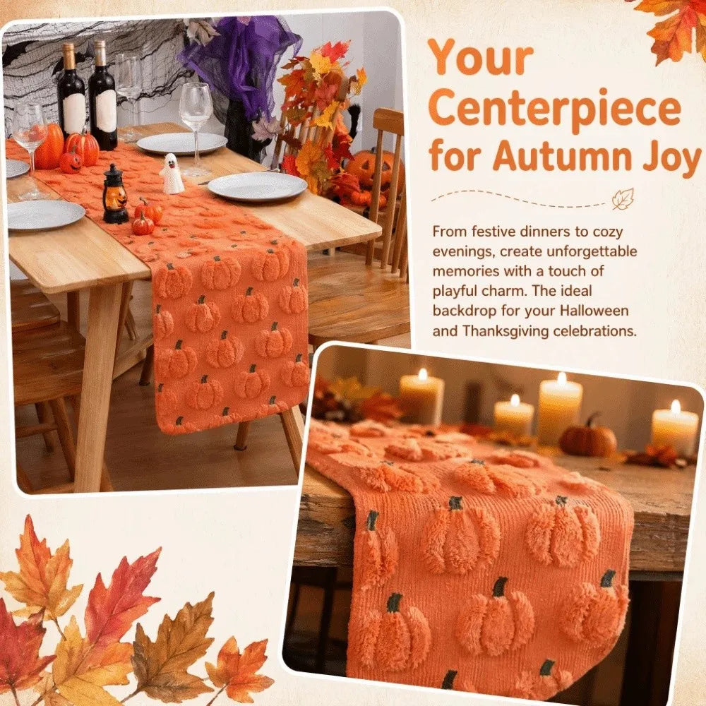 Comfortable Halloween Table Runner Soft Texture Rectangular Pumpkin Table Cover Long Creative 3D Tufting Dining Tablecloth Vue