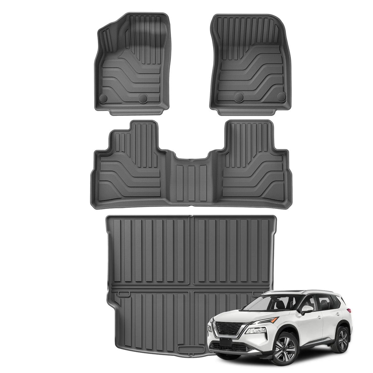 for Nissan Rogue AWD 2021-2025 TPE 3D Car Floor Mats Trunk Pad Accessories Black (Not for Select&Sport Models) Vue
