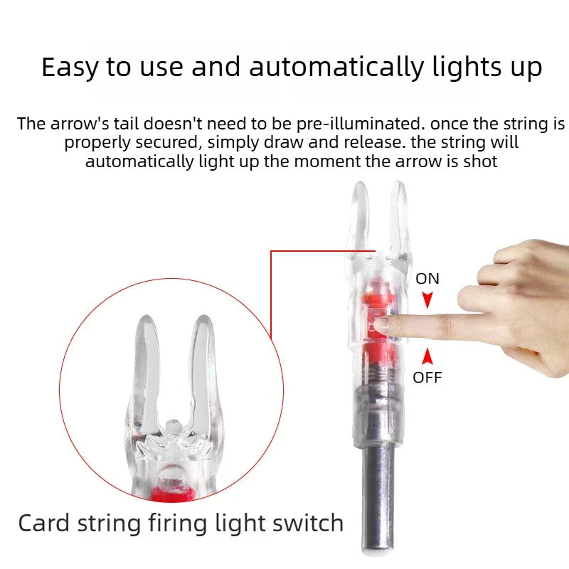 Archery New Snap‑on LED Lighted Arrow Nock 6.2mm ID with On‑Off Switch Shooting Replacement Accessory Tool‑free Vue