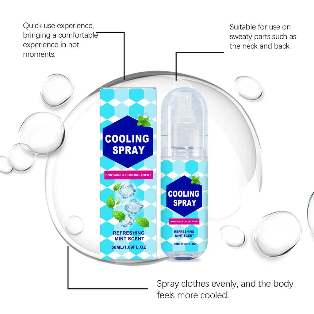50ml Cooling Body Spray, Instant Refreshing Mint Mist for Summer, Portable Face & Body Cooler for Outdoor Sports Workout Travel Vue