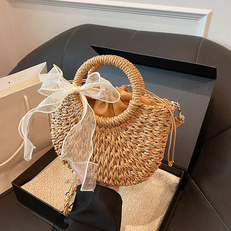 Women Crossbody Bags Handmade Casual Woven Basket Handbag Elegant