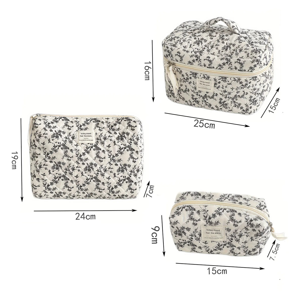 Fashion Black Flower Women Quilting Bags Handbag Travel Organizer Cosmetic Makeup Storage Pouch Portable Zipper Tote Bag Vue