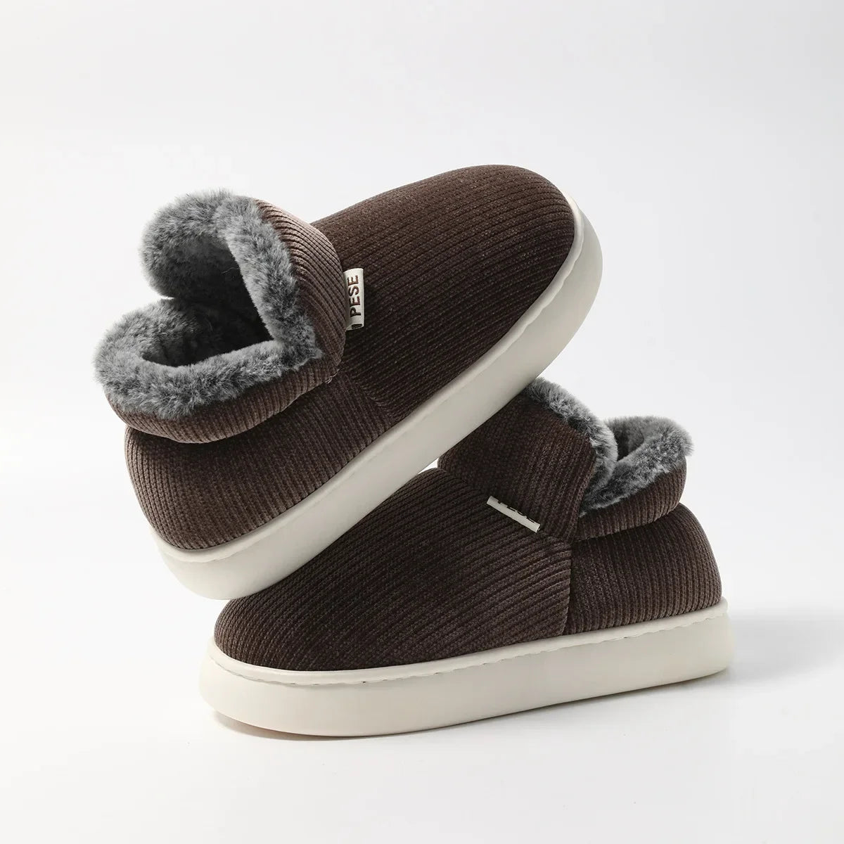 Unisex Winter Warm Cotton Slippers Thickened Anti Slip Sole Fleece Lined Closed Heel House Shoes for Indoor Bedroom Home Vue