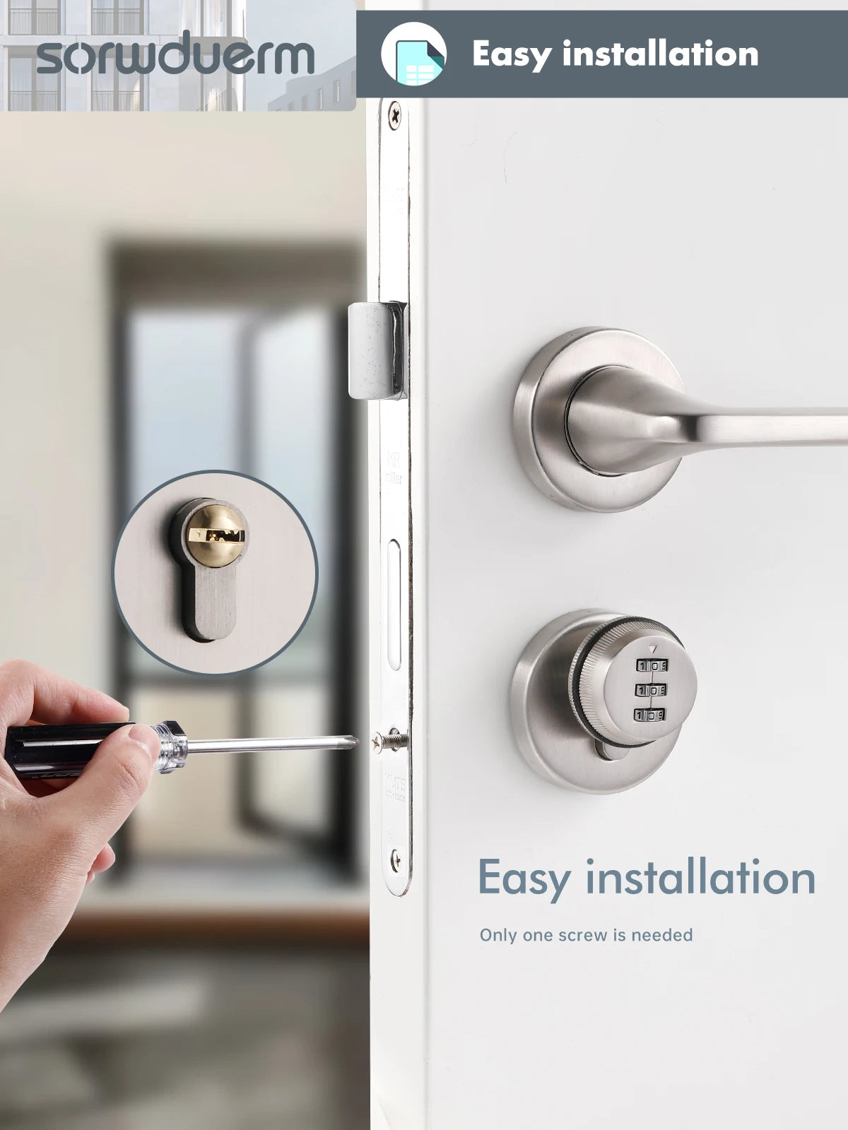Zinc alloy indoor door lock, intelligent digital password key lock, bedroom, kitchen, bathroom, storage room, apartment Vue