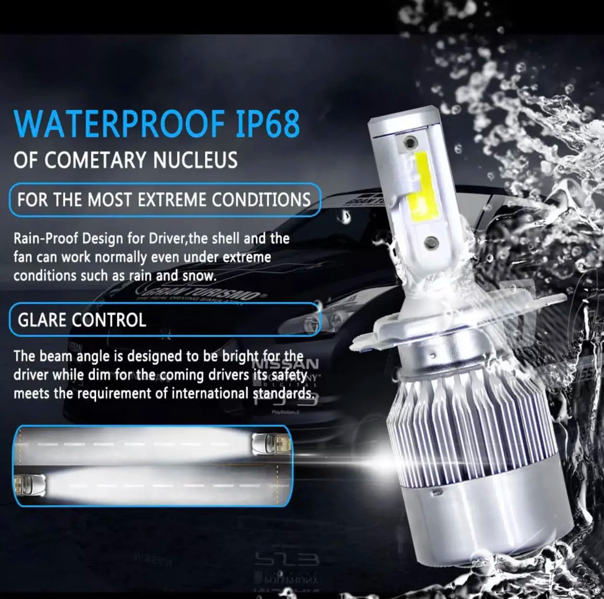 2PCS H1/H7/H4/H8/H9/H11 Car LED Light, 6000K 3800LM Super Bright High and Low Beam Bulb C6 LED Light Headlight Bulb, Car/trucks Vue