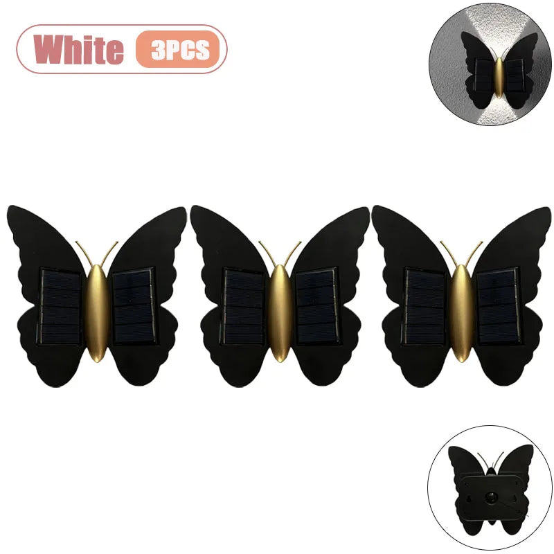 1-5PCS Solar Butterfly Wall Light IP65 Waterproof Modern Accent Lamp for Outdoor Stair Hallway Patio Balcony Garden Fence Vue White-3PCS