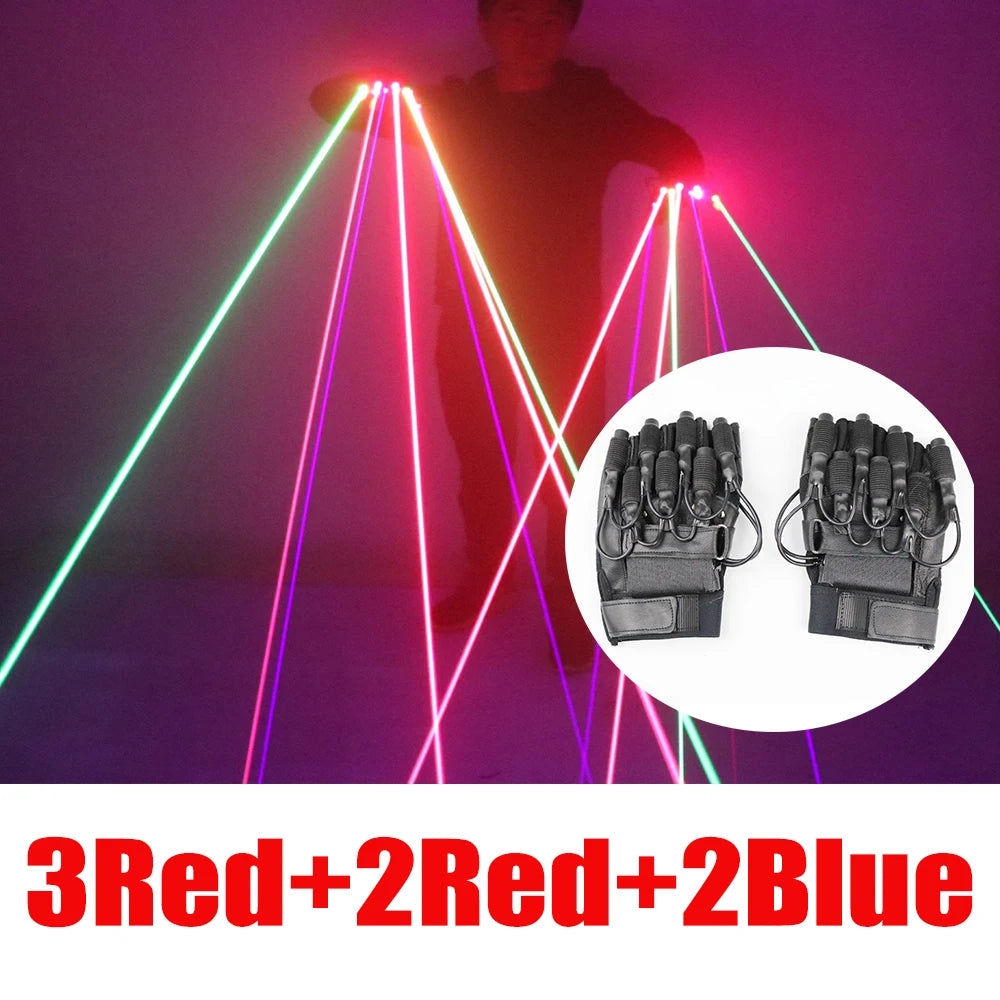 RGB Single Point Laser Gloves LED Finger Light Rechargeable Robot Suit Performance Flash Fin - Green Red Blue Vue Point 3R 2G 2B A pair Gloves