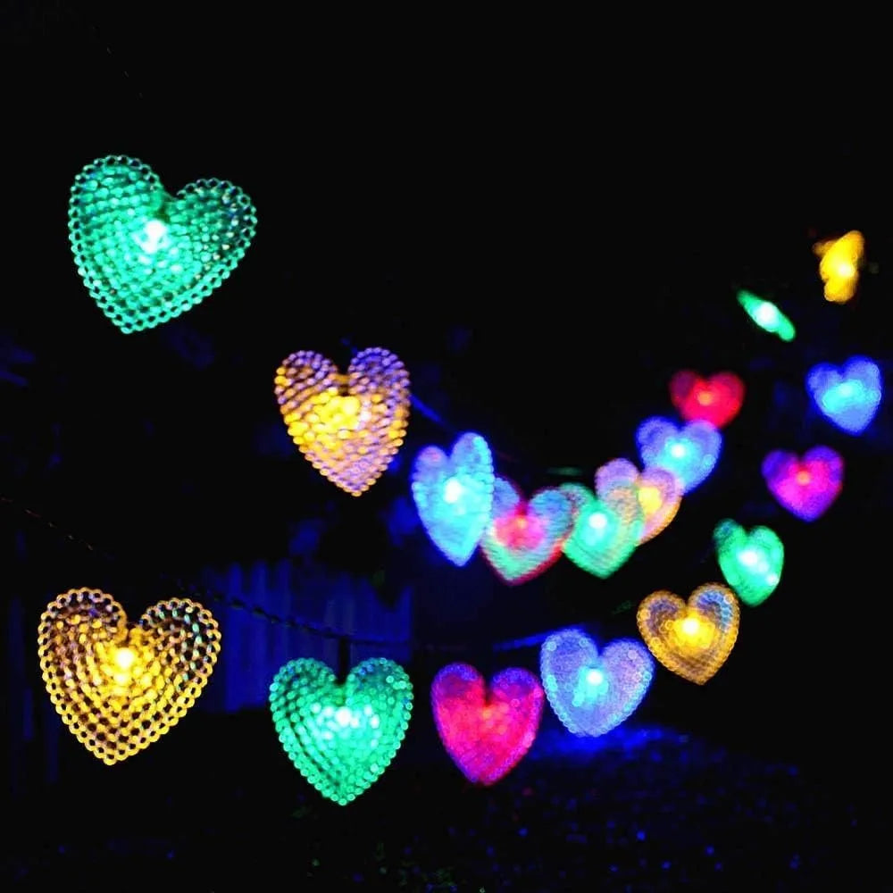 Solar Heart String Lights Waterproof Heart-Shaped 8 Mode Solar Starry Lighting Christmas Fairy String Light Valentine's Day Vue RGB 7M 50LED
