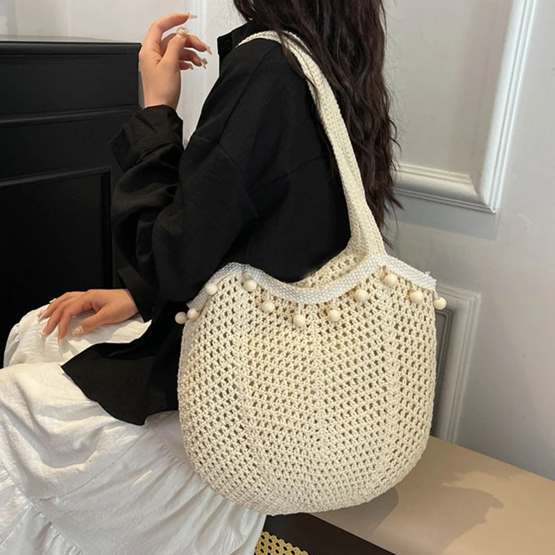 Fashion Women's Hollow Woven Shoulder Bags Large Capacity Knitting