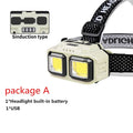 Sensor Headlamp COB LED Head Lamp Flashlight USB Rechargeable Head Torch 4 Lighting Modes Head Light with Built-in Battery Vue 025TD-packageA