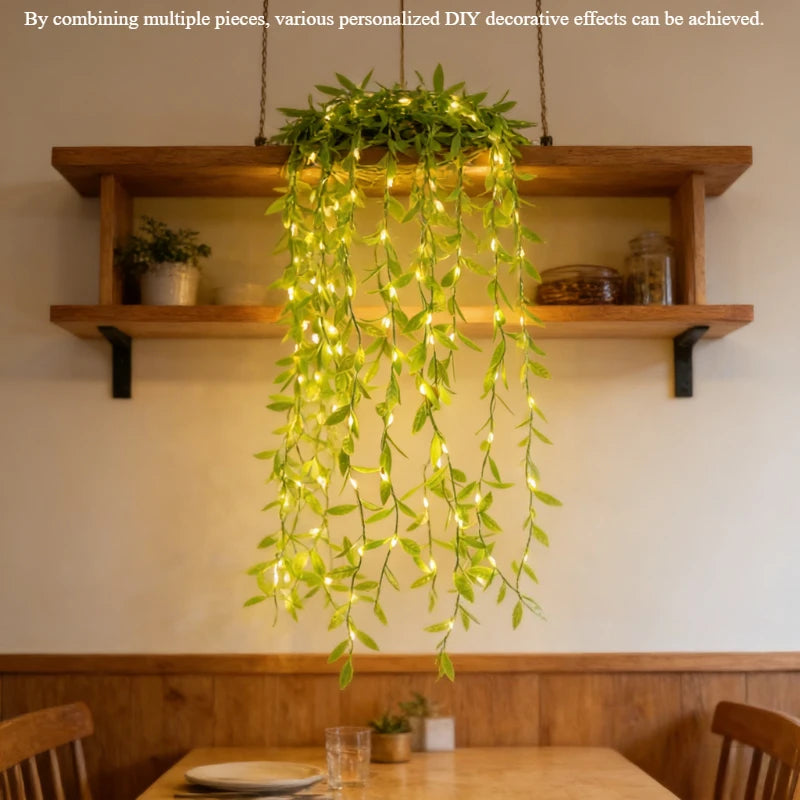 2M 20LED Willow Curtain Copper Wire String Light Imitation Leaf Battery Box Powered Constant Brightness Decorative Light String Vue