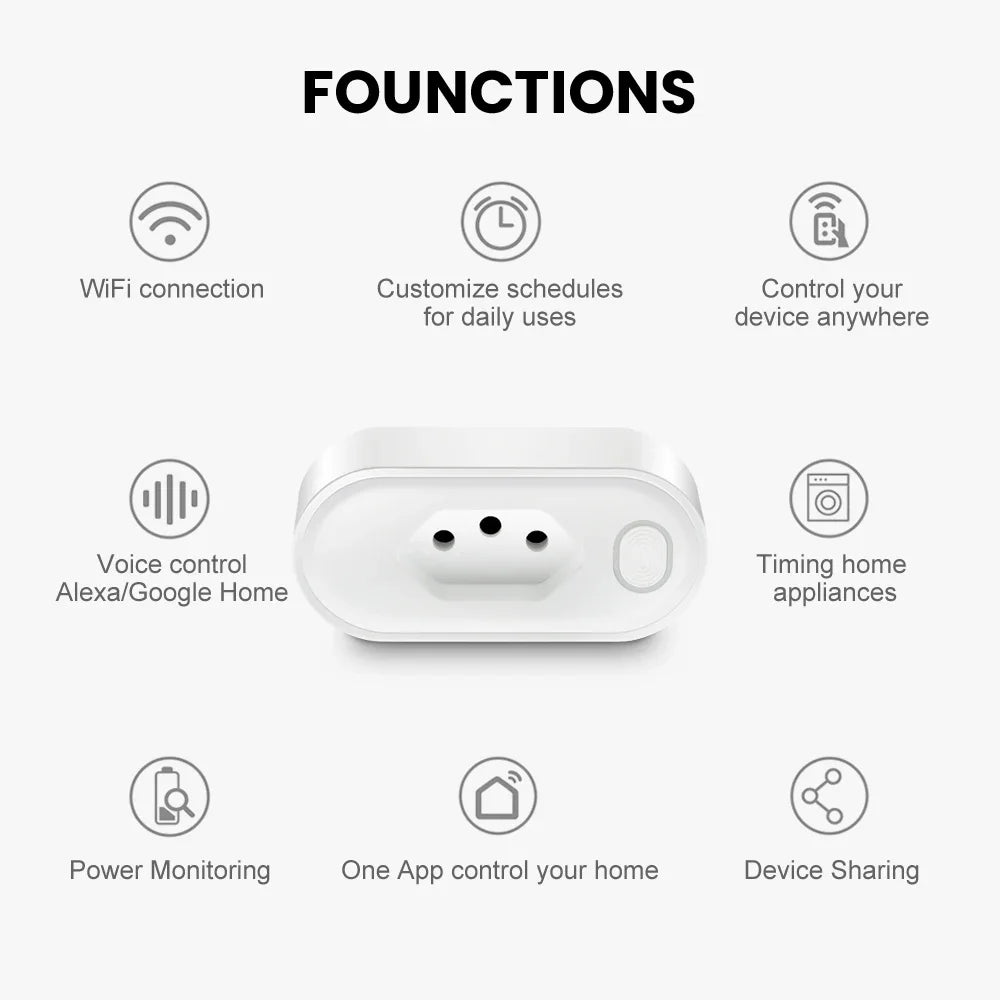 Brazil WiFi 16A Smart Plug Socket Adapter Energy Consumption Monitor APP Remote Timing Control Full House Power Management Plug Vue