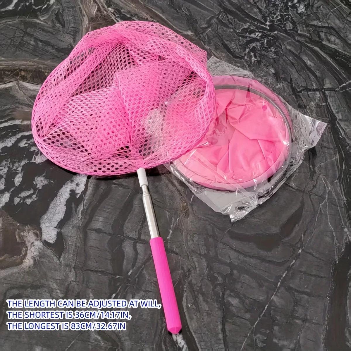 Retractable Fishing Net & Collapsible Bucket 2-Piece Set, Ideal for Catching Insects, Small Fish & Shrimp Outdoors Vue Pink