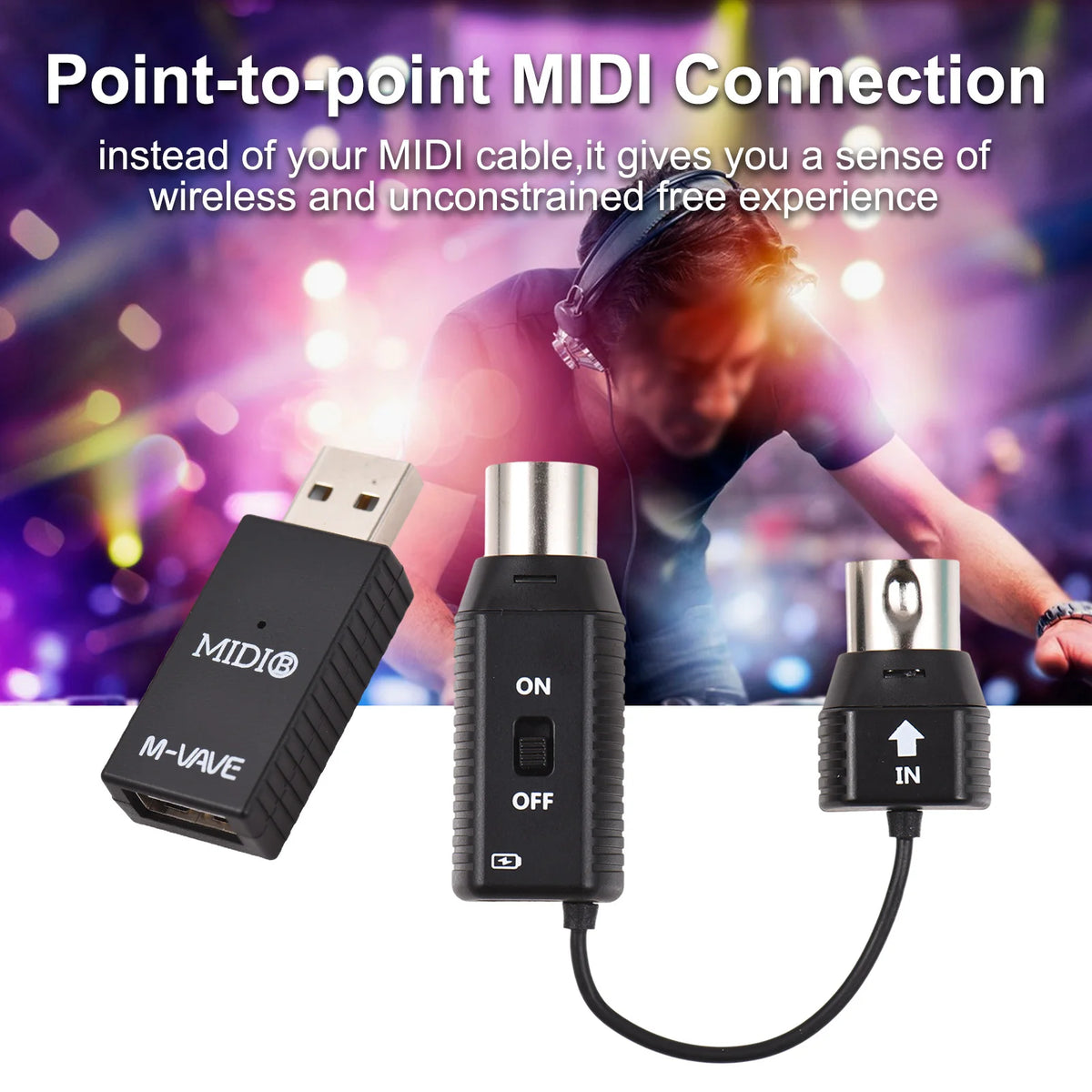 M-VAVE MS1 Mini Wireless Transmission System MIDI System MIDI Wireless Adapter Plug and Play Support for Devices Vue