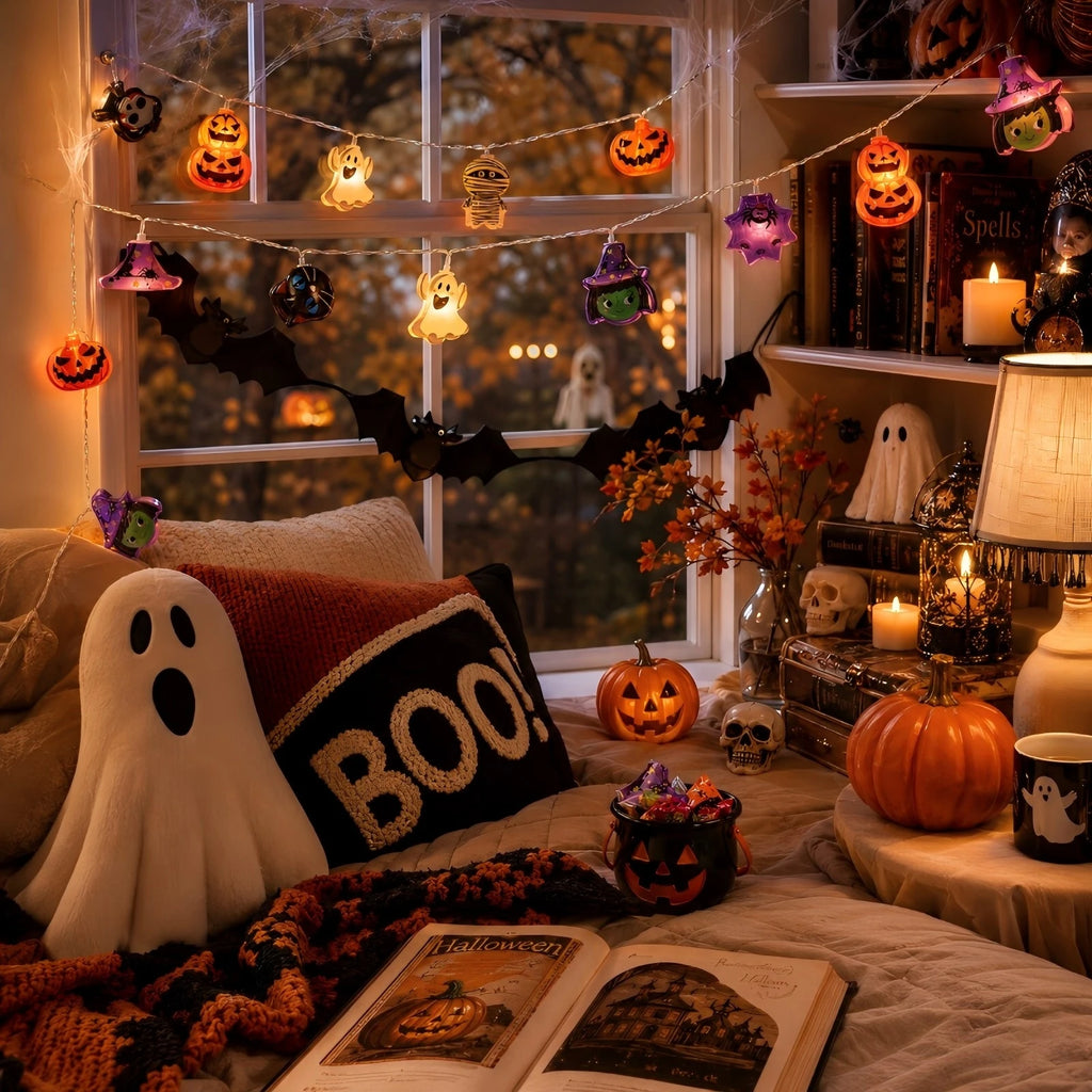 Halloween Mixed Cartoon Character LED String Lights, Pumpkin Ghost Skeleton Witch Spider Fairy Lights for Halloween Party Decor Vue