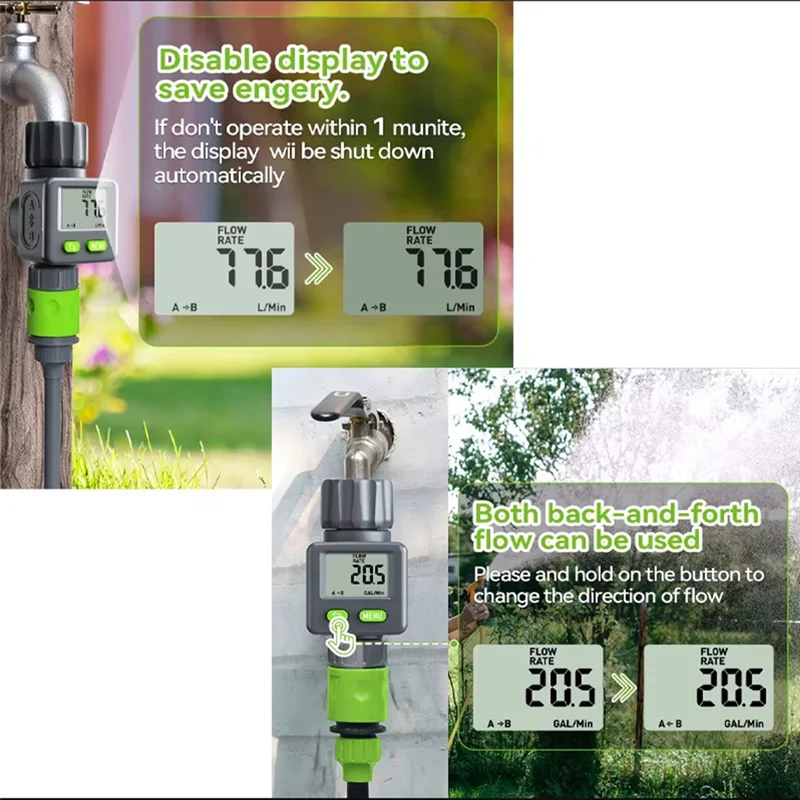 Water Flow Meter Measure Gallon/Liter Consumption&Flow Rate For Garden Hose Watering RV Water Tank Sprinklerabkw Vue
