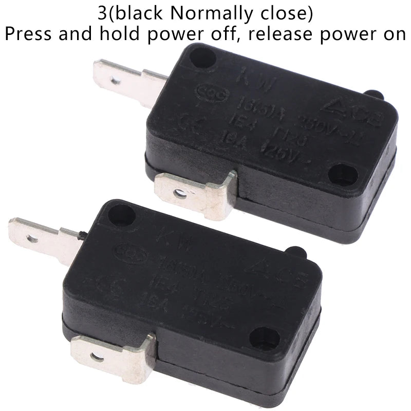 2pcs KW16(5)A 250VAC Microwave Oven Door Micro Normally Open Normally Close Switch Door Interloc Vue 3black push off