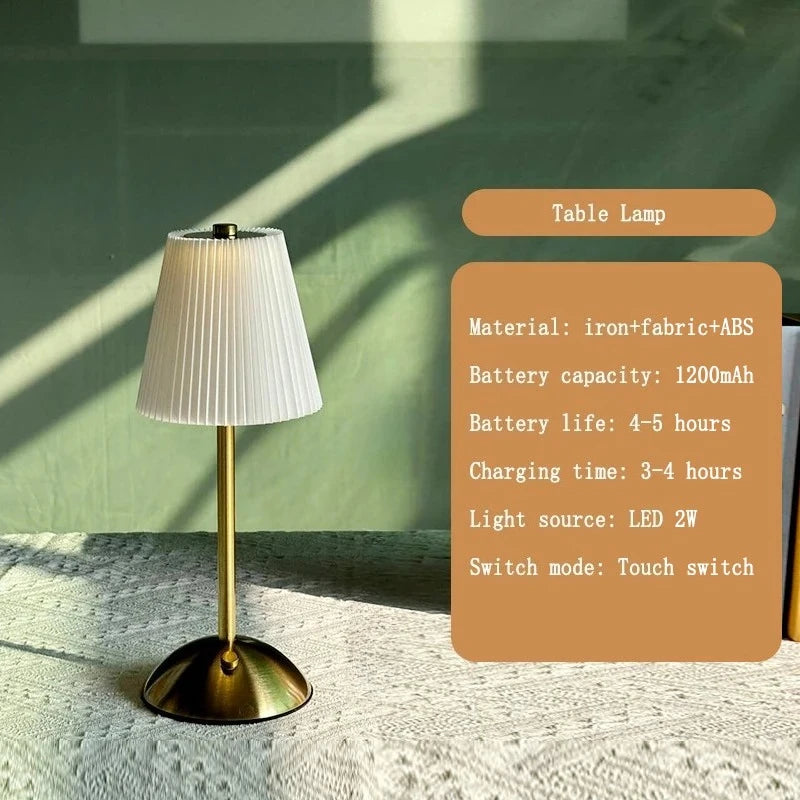 Creative LED Pleated Fabric Lampshade Bedroom Bedside Lamp USB Charging Model Touch Night Light Living Room Small Table Lamp Vue Tri colored light WHITE