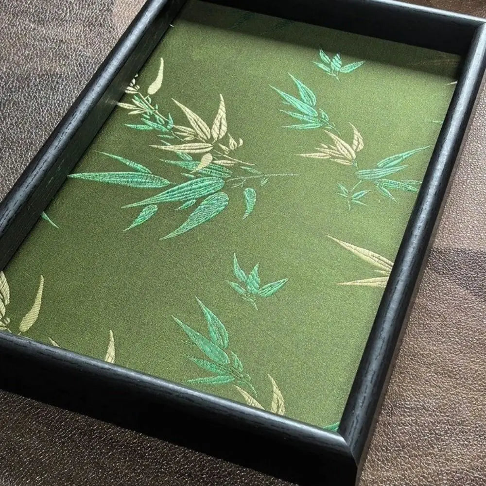 Wooden Bamboo Shadow Embroidered Tray Large Capacity Decorative Rectangular Storage Tray Space Saving Chinese Style Vue