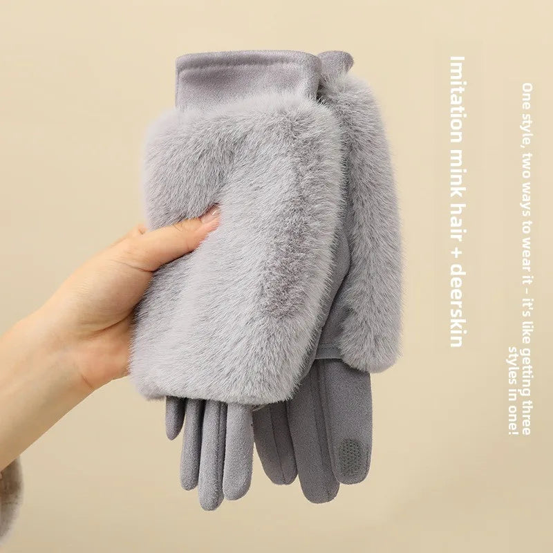 1-5Pairs Faux Mink Fur Suede Touchscreen Winter Gloves for Women Thermal Warm Thick Driving Outdoor Cold Weather Christmas Gift Vue