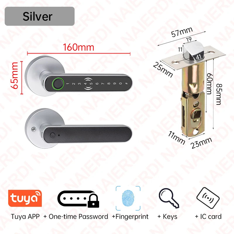 NAIERDI Fingerprint Door Lock with Handle Smart Lock Bluetooth Keyless Password Entry Door Lock with Tuya APP Digital Lock Vue