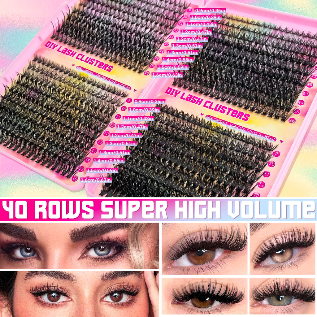 False eyelashes Clusters Natural Thick Volume eyelashes Extension Kit - High-Capacity Individual Lashes with Applicators Vue