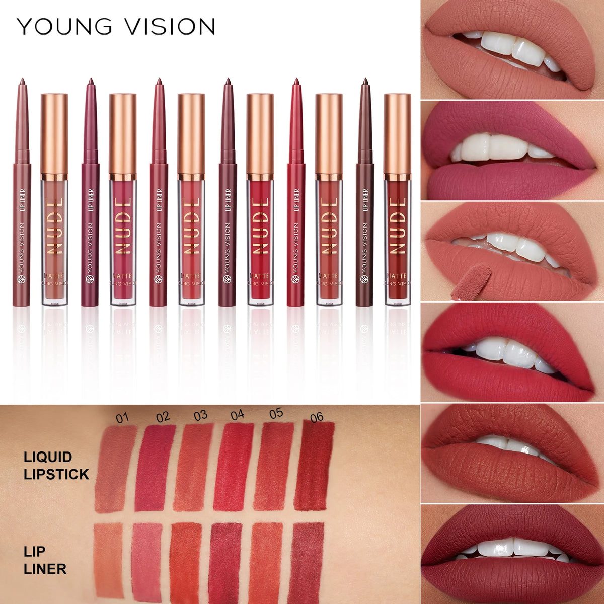 YOUNG VISION 2-color matte long-lasting color lip liner set waterproof anti-sweat non-stick cup lip gloss rotatable lip liner Vue