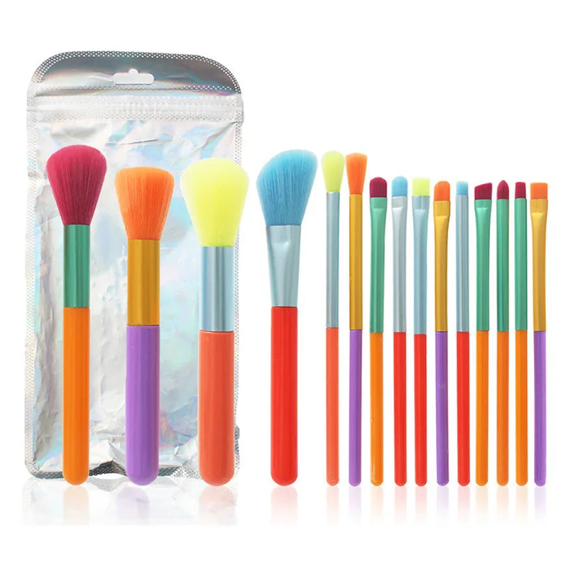 15pcs Colourful Makeup Brush Set Girl Gift Foundation Blending Face Powder Blush Eyeshadow Rainbow Makeup Brushes Custom Logo Vue No bag