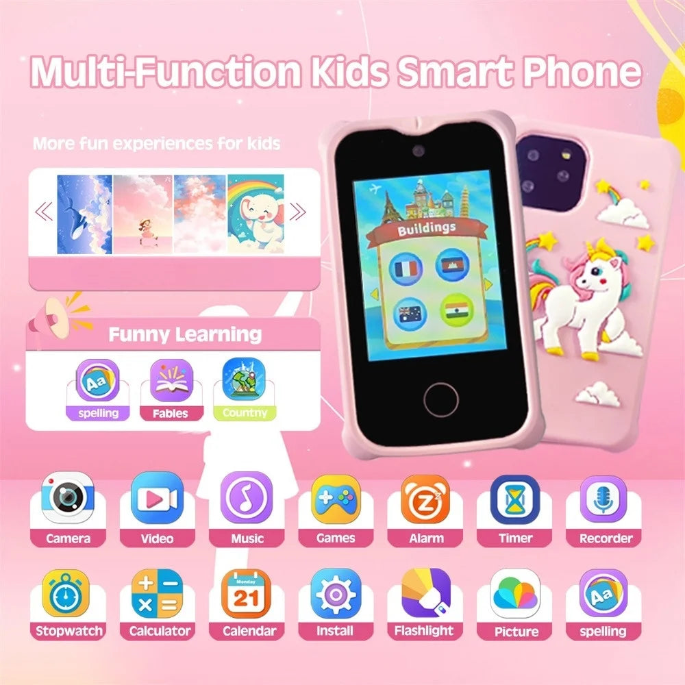 Kids Smart Phone Toys Dual Camera Touch Screen Phone Children Digital Camera 32G SD Card Option Boys Girls Birthday Gifts Vue