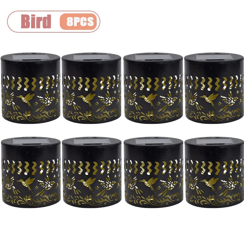 1-8PCS Solar Powered Outdoor Wall Sconce Hummingbird Butterfly Silhouette Projection Lamp for Garden Courtyard Fence Patio Decor Vue Bird-8PCS