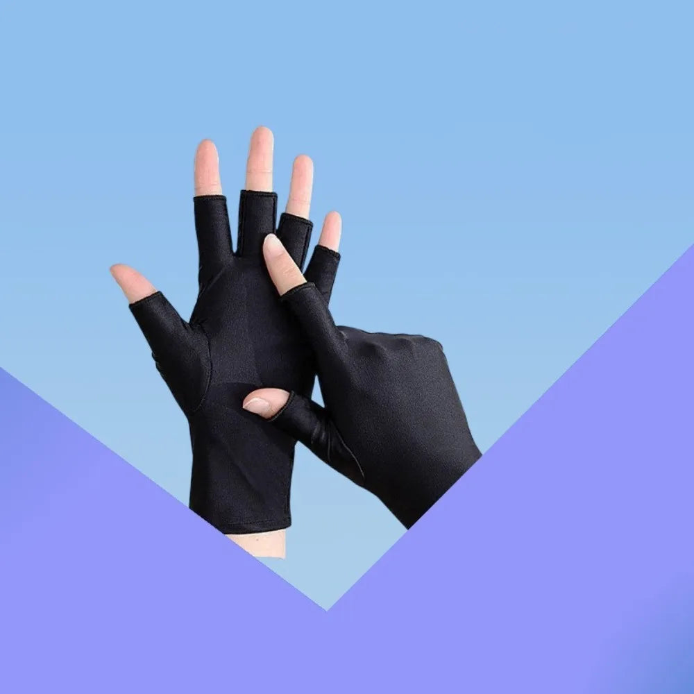 Half Finger Sunscreen Gloves Anti-UV Highly Elastic Riding Driving Vue Black