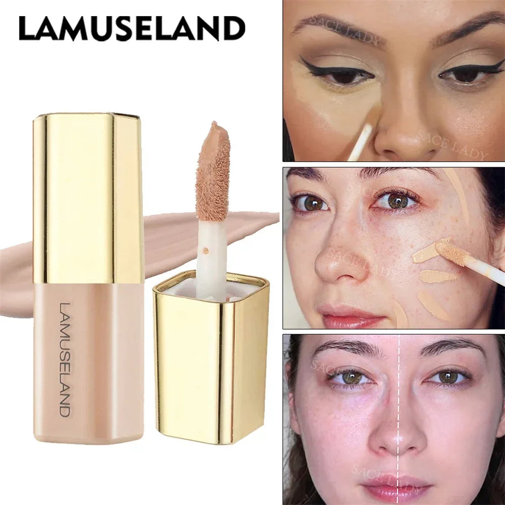 LAMUSELAND Face Concealer & Base 4 Colors Full Coverage Liquid Concealer Scars Dark Circles Acne Suit for All Skin Facial Makeup Vue