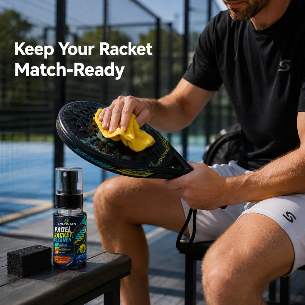 SIKEZHAN Padel Racket Cleaner Kit with 130ml Cleaning Spray Microfiber Cloth and Sponge for Racket Surface Care Sports Equipment Vue