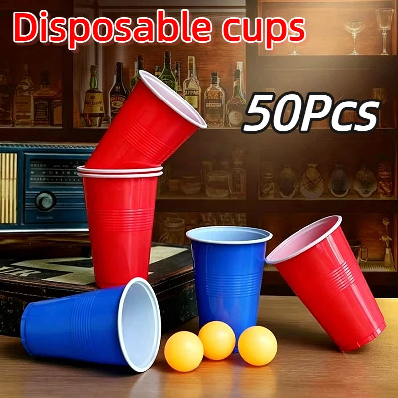 16oz Disposable Plastic Party Cups Bulk 50-Pack – Red & Blue Disposable Party Cups Vue