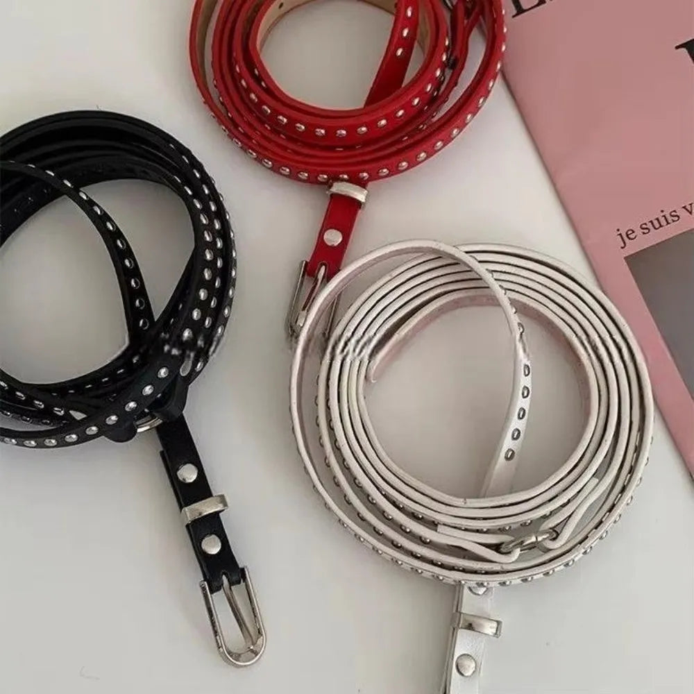 Fashion Y2k Thin Belt Punk Rivet Gothic Waistband Waist Strap PU