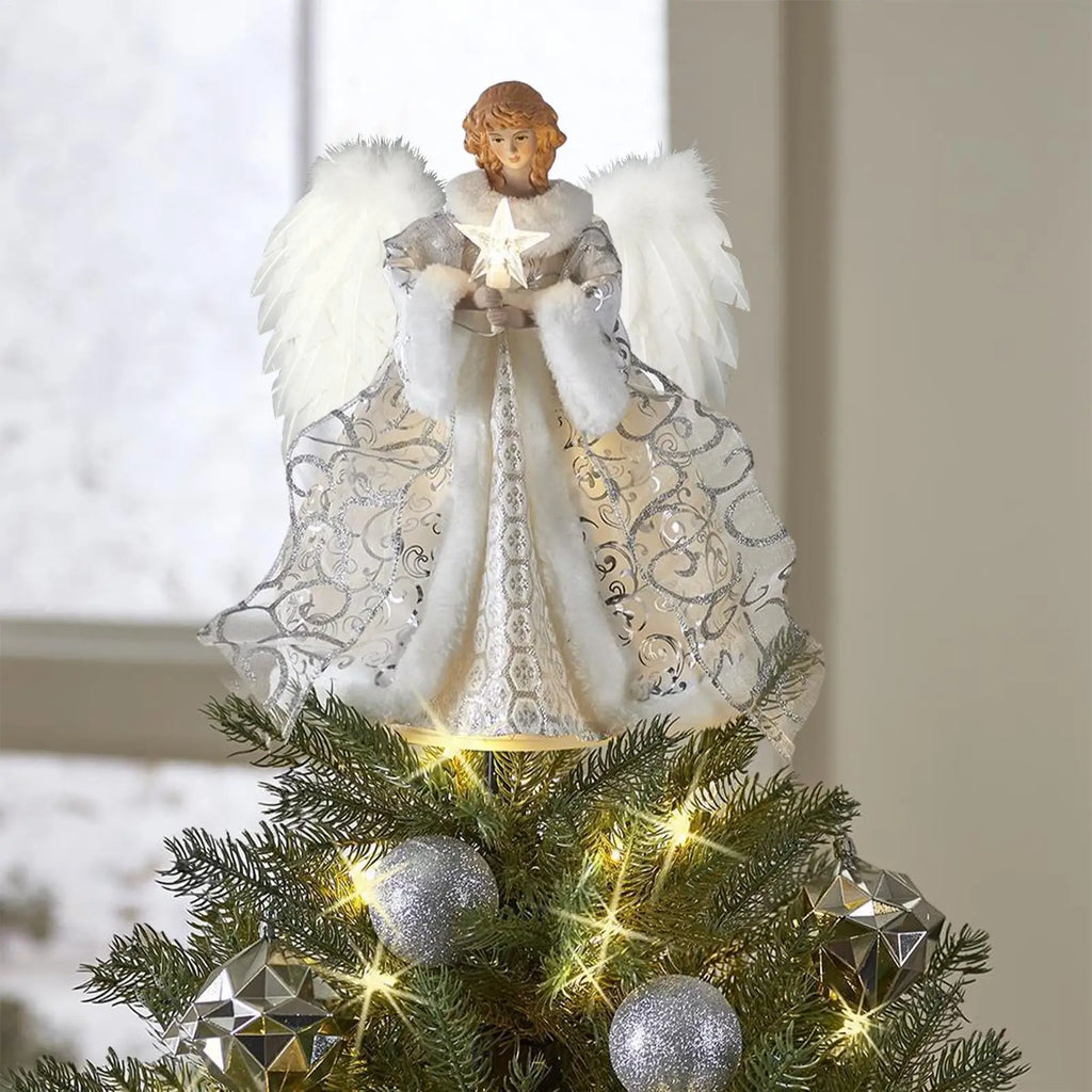 Christmas Tree Decorations Christmas Tree Top Angel with String Light Rustic Ornament for Fireplace Farmhouse Bedroom Garden Vue