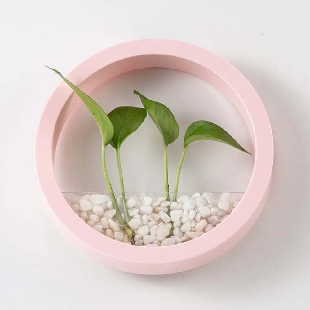 Planter Pot Round Wall-mounted Flowerpot Plastic Space Saving Plant Container Drill-Free Small Fish Tank Room Decoration Vue Pink