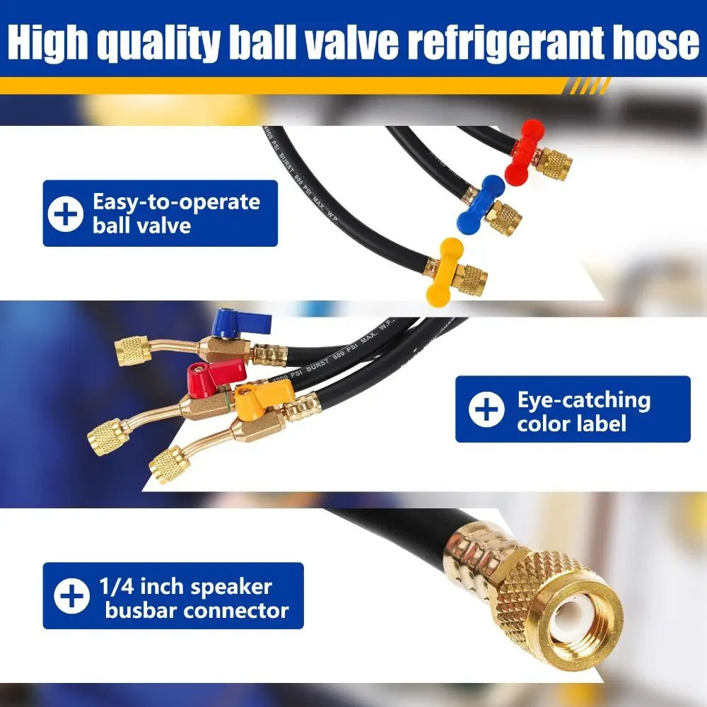 Rubber Charging Hose Set Fluorinated Tubes Fluoridation Detection High Pressure Charging Hose 800psi Max Pressure Vue