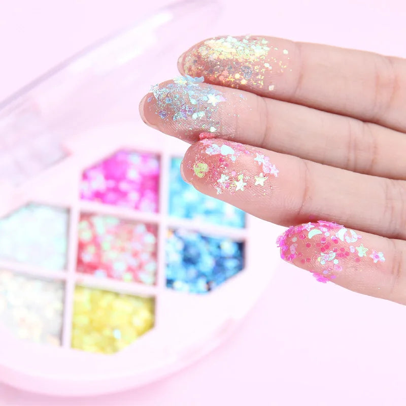 7 Colors Diamond Sequins Palette Shimmer Pigment Face Glitter Star Moon Makeup Fragment Vue