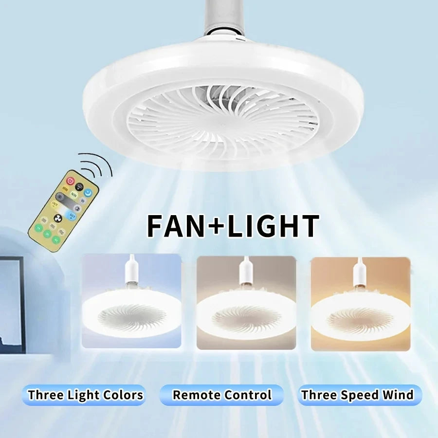 3-Colors Led Electric Ceiling Fan Lamp with Remote Control E27 Base Converter 3-Speeds AC 85-265V Ceiling Fan with Light Bedroom Vue With Remote
