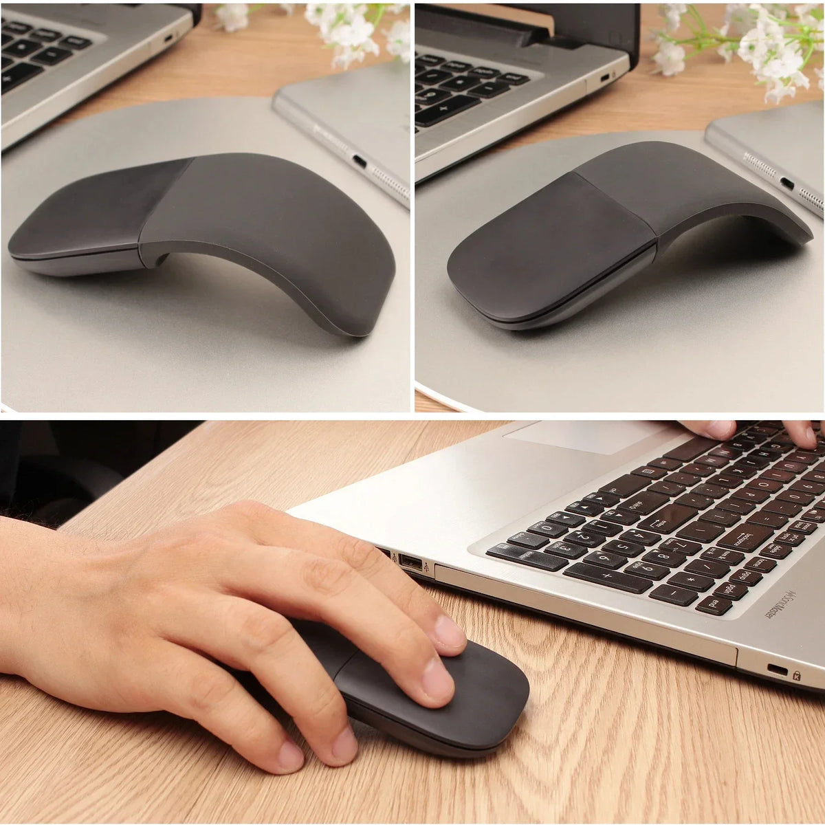 Ultra Thin Foldable Arc Optical Mouse Bluetooth Wireless Mouse Ergonomic Portable 3D Touch Mice Office Game Universal Vue