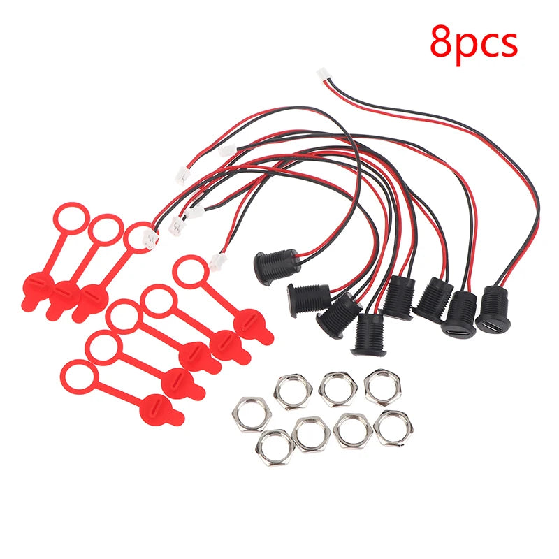 5/8/10Pcs 2Pin Charging Socket Female Mount Adapter USB Type-C Port Charging Interface Socket Female Type C 3A With Cover Caps Vue 8Pcs
