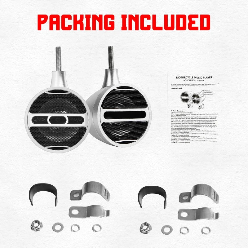 1Pair 3 Inch Motorcycle Stereo Motorbike Bluetooth Speaker Audio MP3 FM Radio with LED Atmosphere Light Vue 1Pair