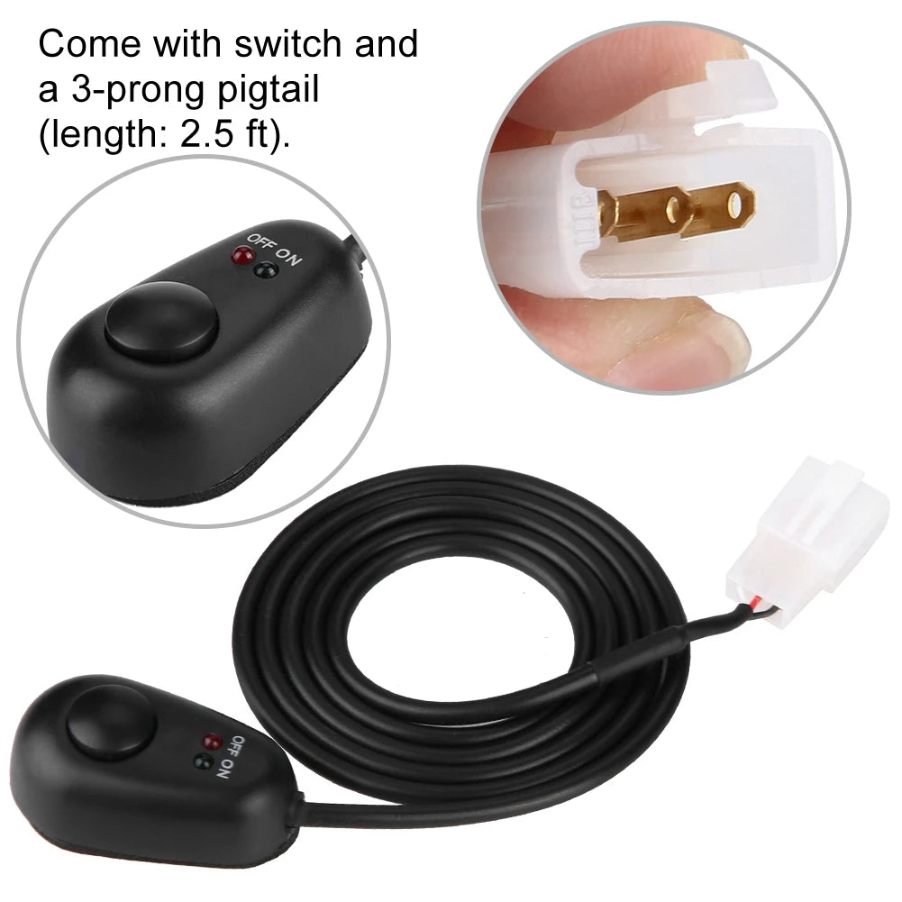 Teardrop-shaped 12V push-button with red/green LED indicators for on/off functionality Vue